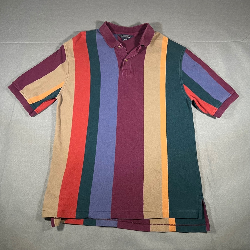 Vintage Lands' End Men's Striped Polo Shirt Short Sleeve Colorful Casual Top